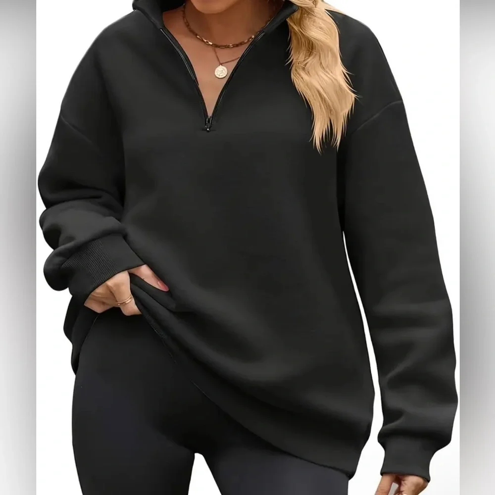 Plus Size Womens Stand Collar Strap Zipper Sports Sweatshirt Casual Sport - Picture 1 of 3